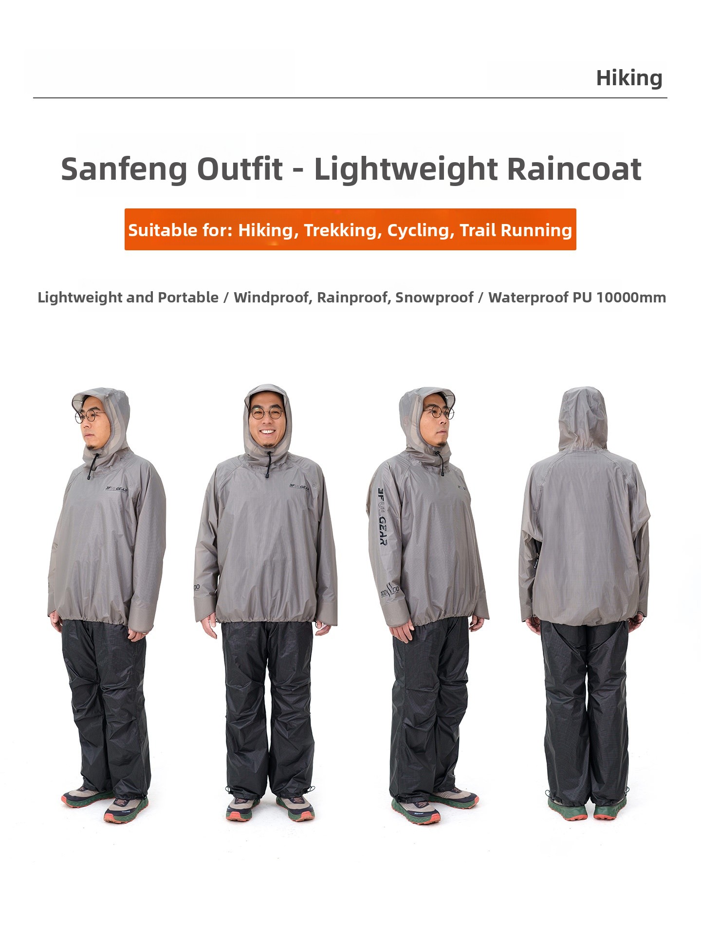 Cycling Commute Pants - 3FULGEAR Lightweight Separate Raincoat And Pants
